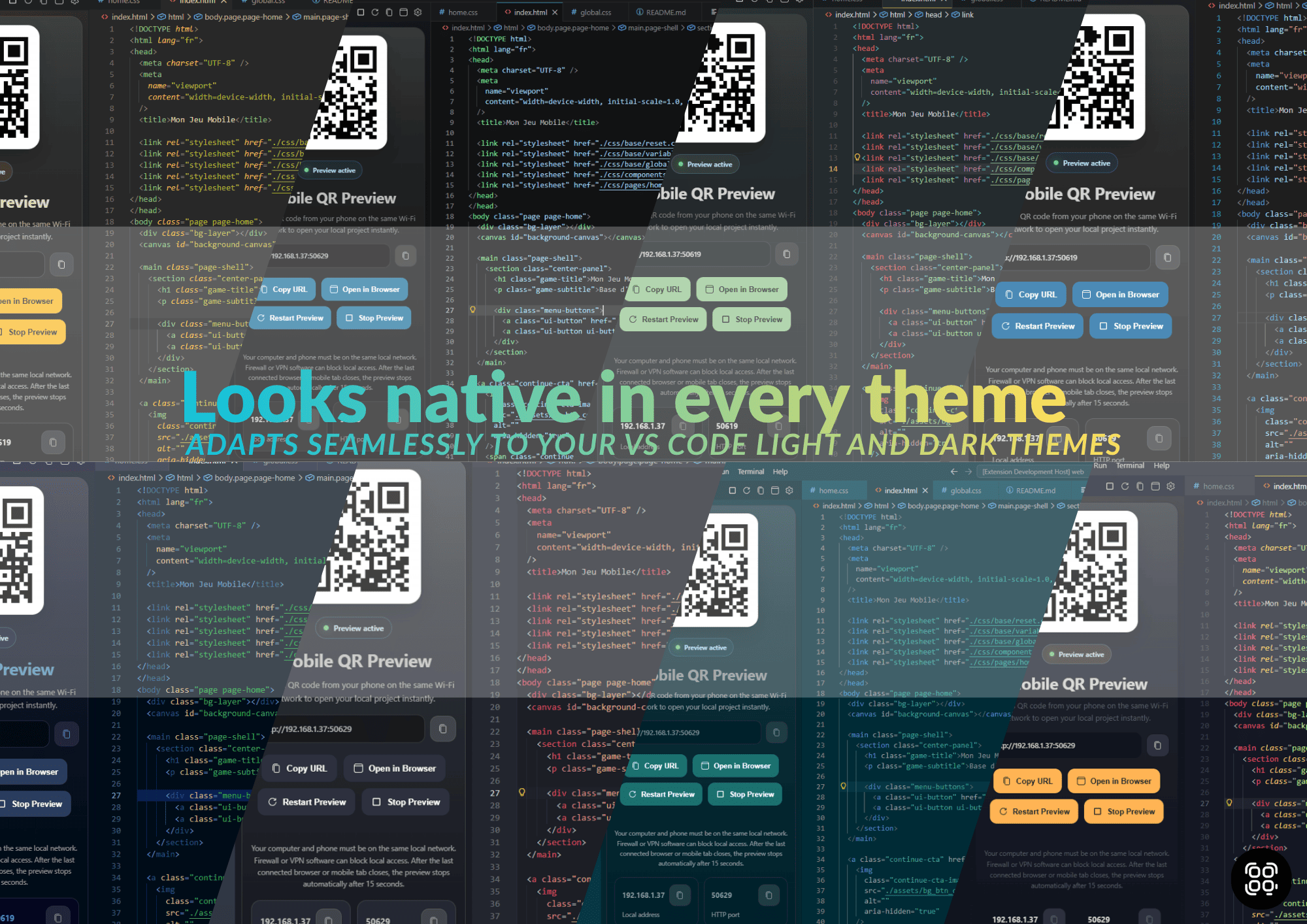 Preview panel adapting to different VS Code themes